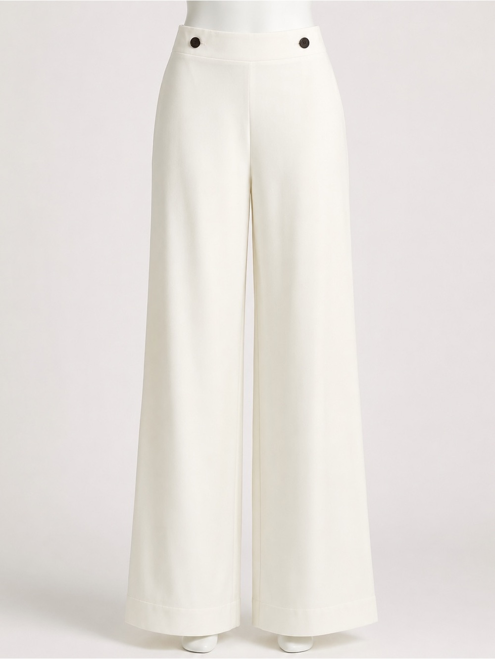 Anthropologie Cream Wide-Leg Trousers with Button Waist